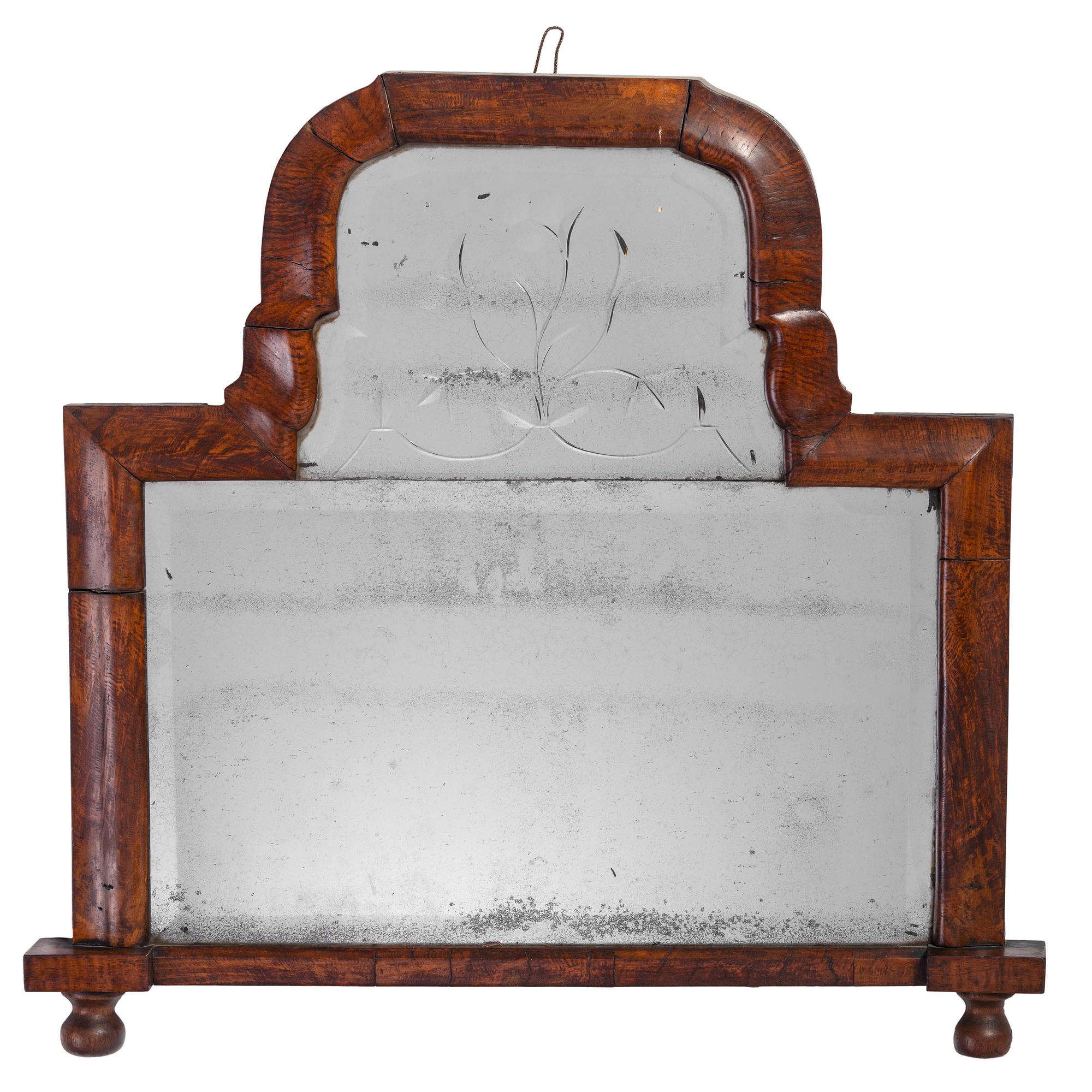 A Queen Anne Walnut Veneered Overmantel Mirror