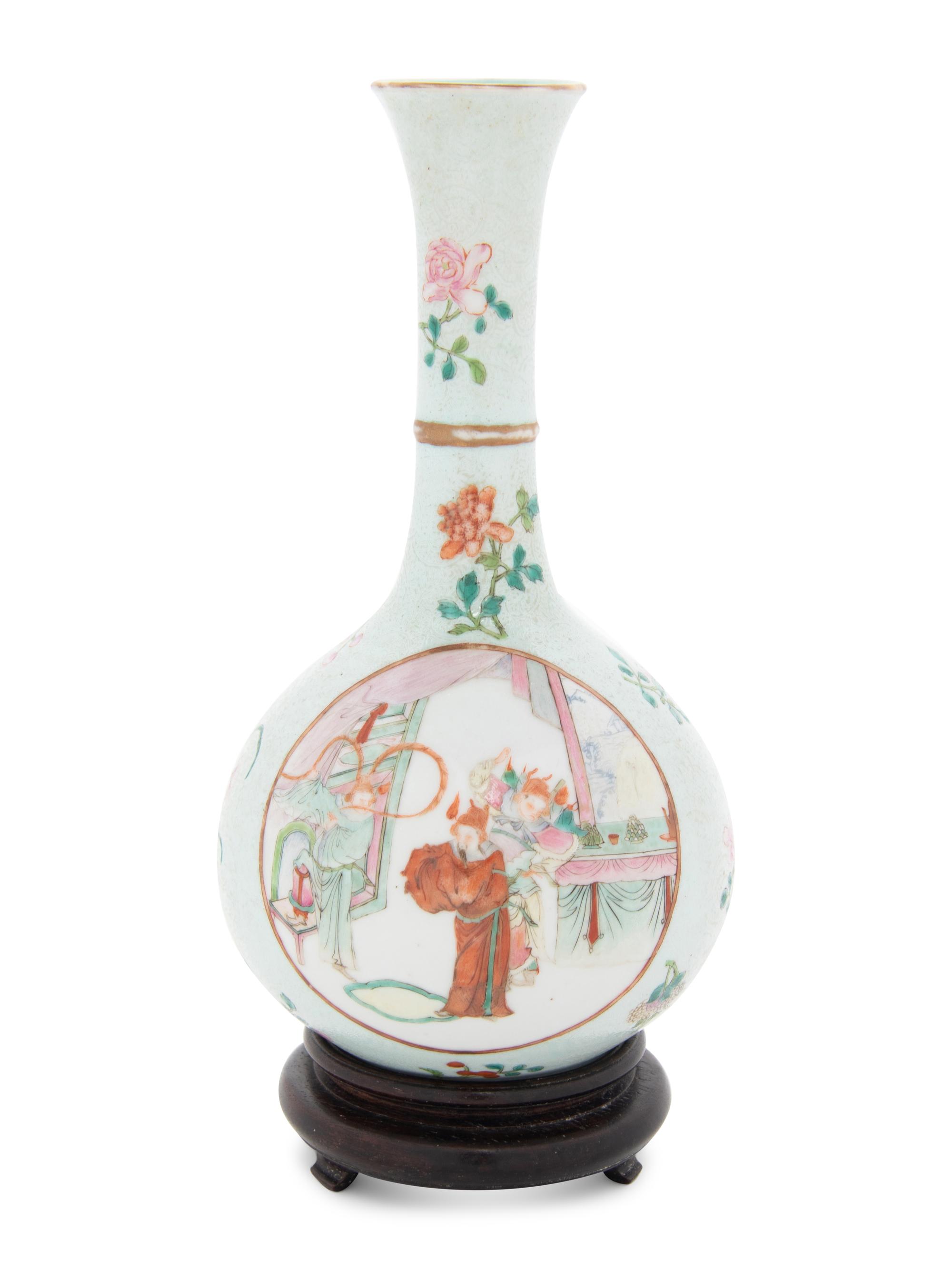 A Sgraffito Ground Famille Rose Porcelain Bottle Vase