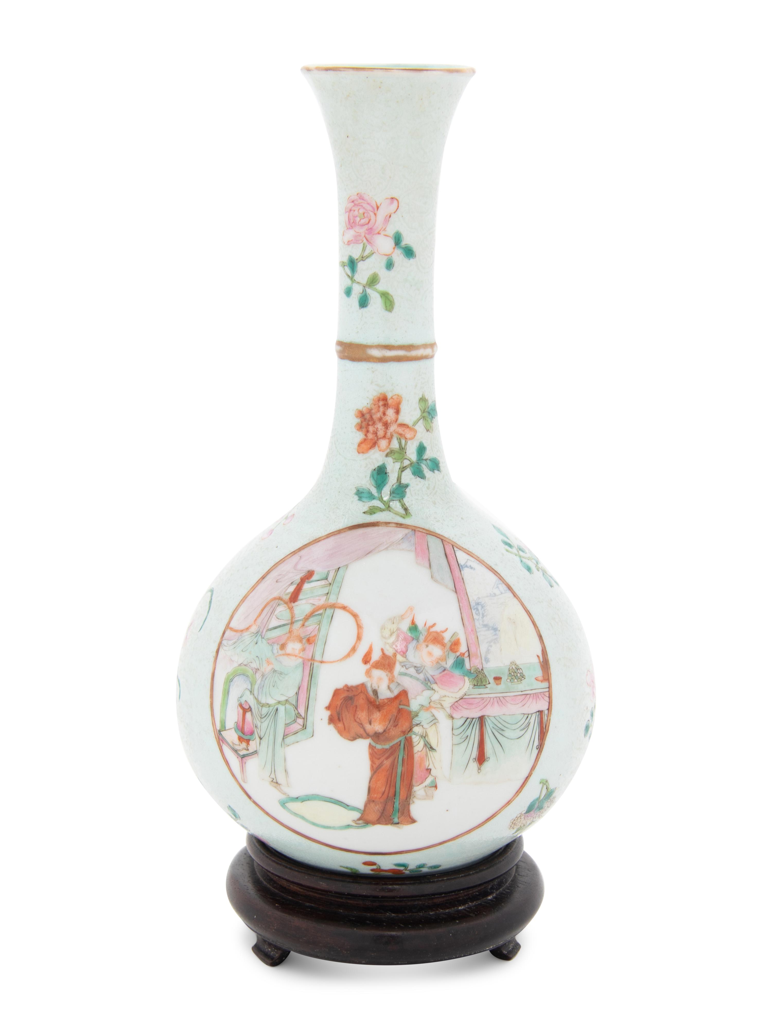 A Sgraffito Ground Famille Rose Porcelain Bottle Vase