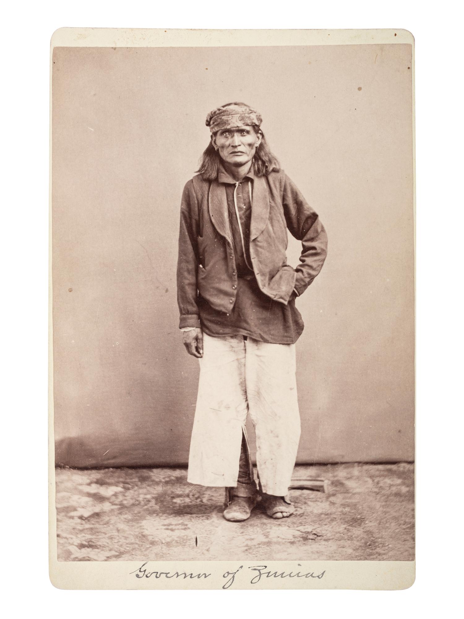 [NATIVE AMERICANS]. Cabinet card featuring Zuni Governor Sate Sa. Ca 1874.