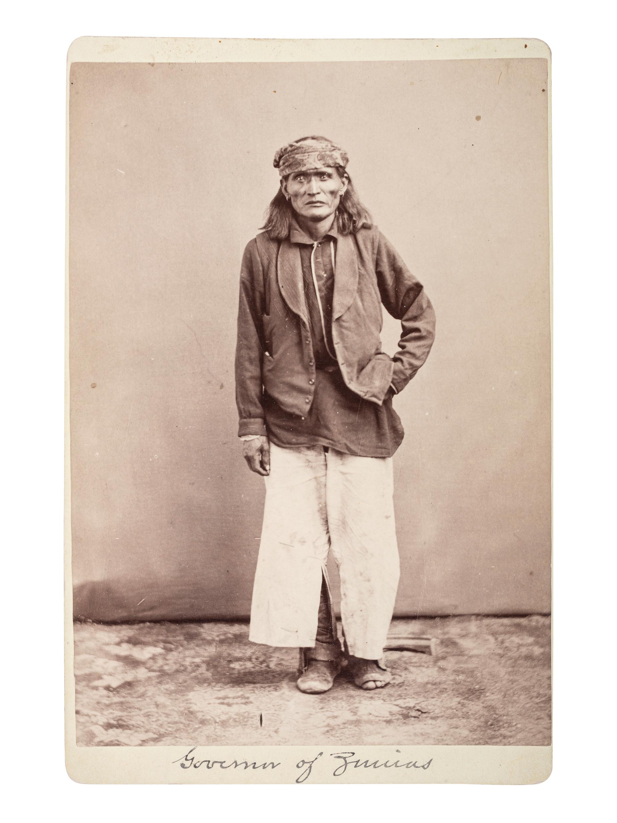 [NATIVE AMERICANS]. Cabinet card featuring Zuni Governor Sate Sa. Ca 1874.