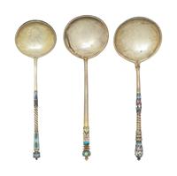 Three Russian Enameled Silver Spoons