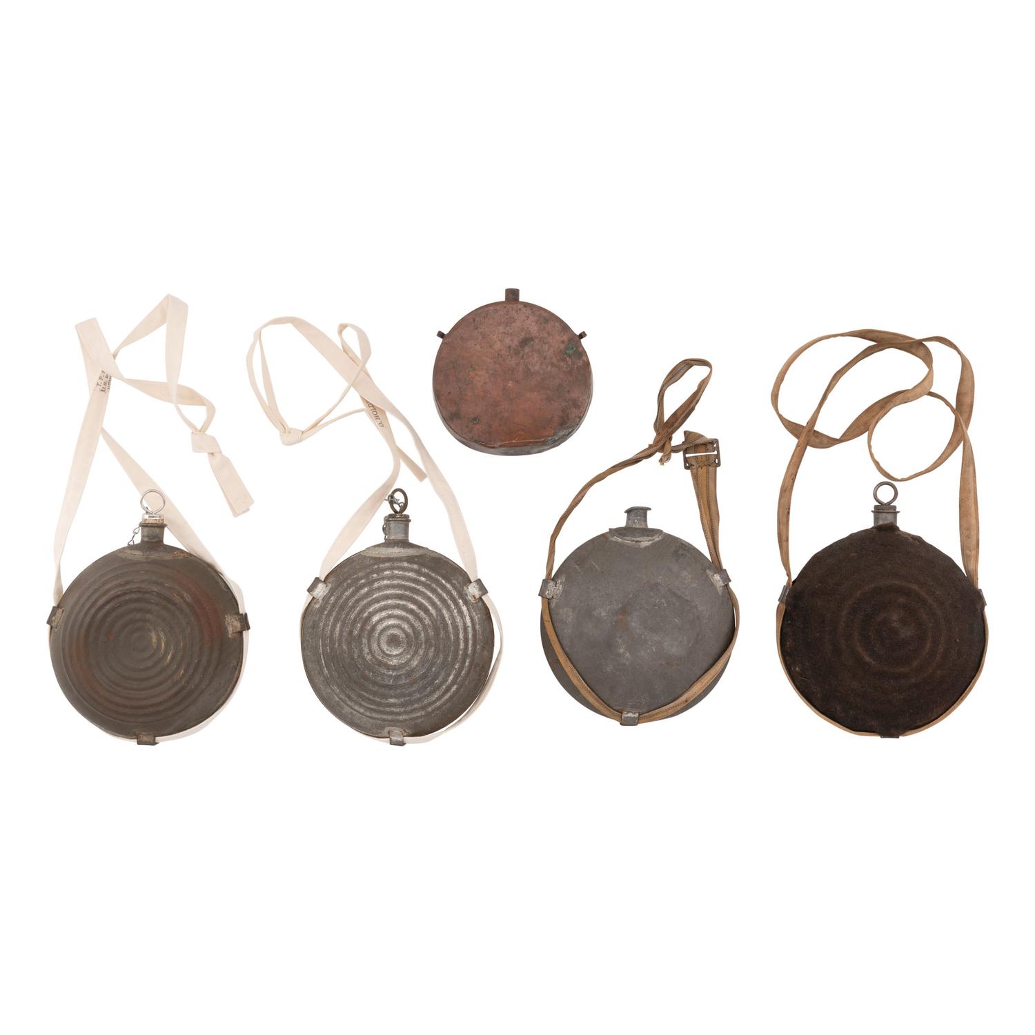 Five Civil War Era Canteens, Four US with Maker's Marks