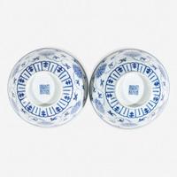 A pair of Chinese blue and white porcelain bowls 青花缠枝莲纹碗一对 Daoguang mark and probably of the period ??? ????