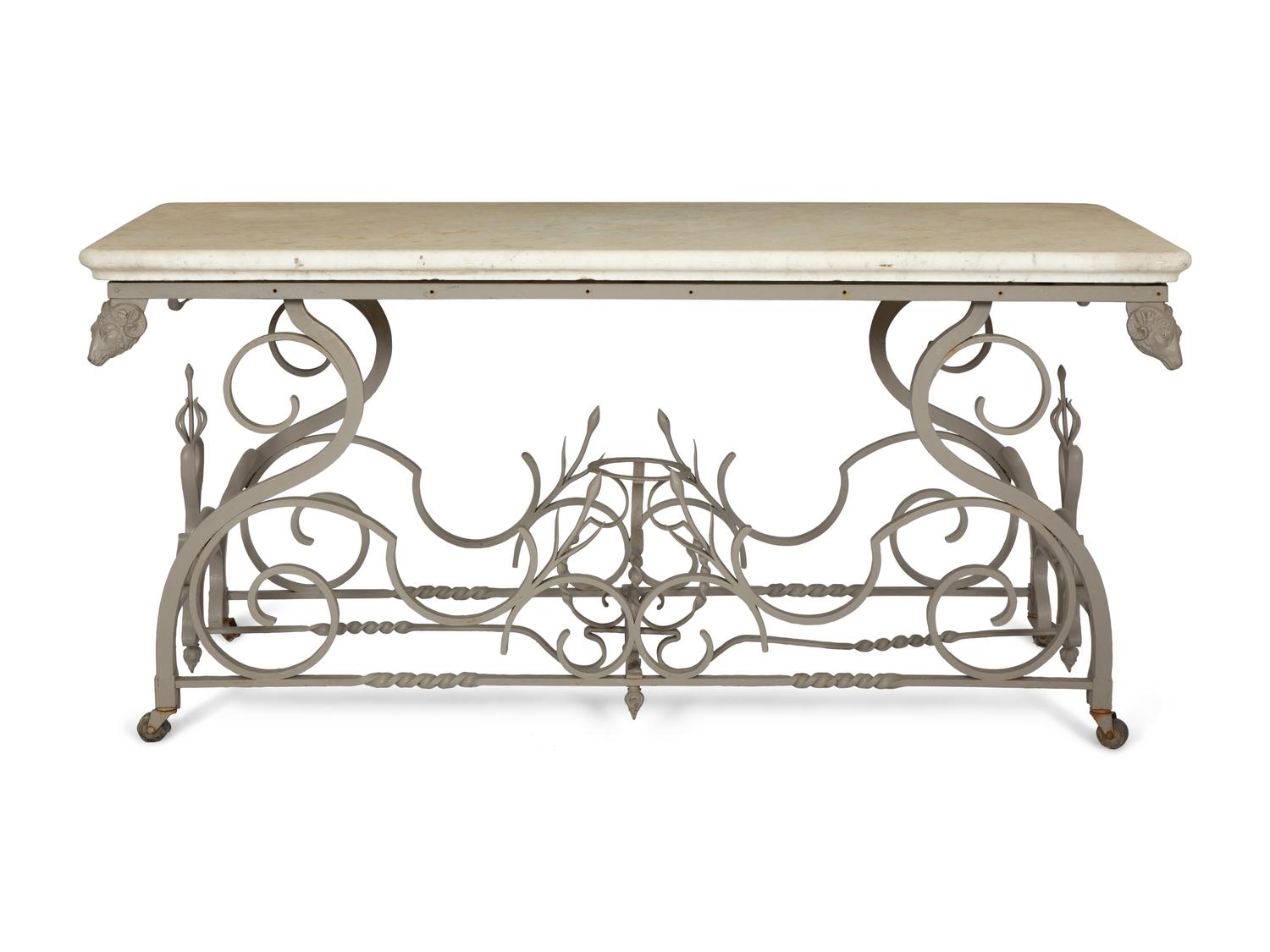 A French Wrought Iron Pastry Table with Honed Carrara Marble Top