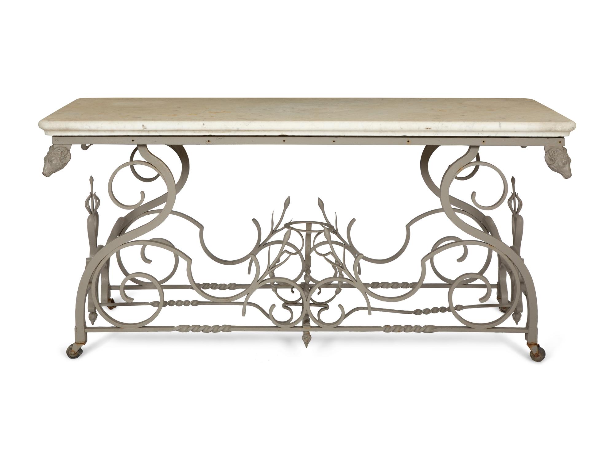A French Wrought Iron Pastry Table with Honed Carrara Marble Top