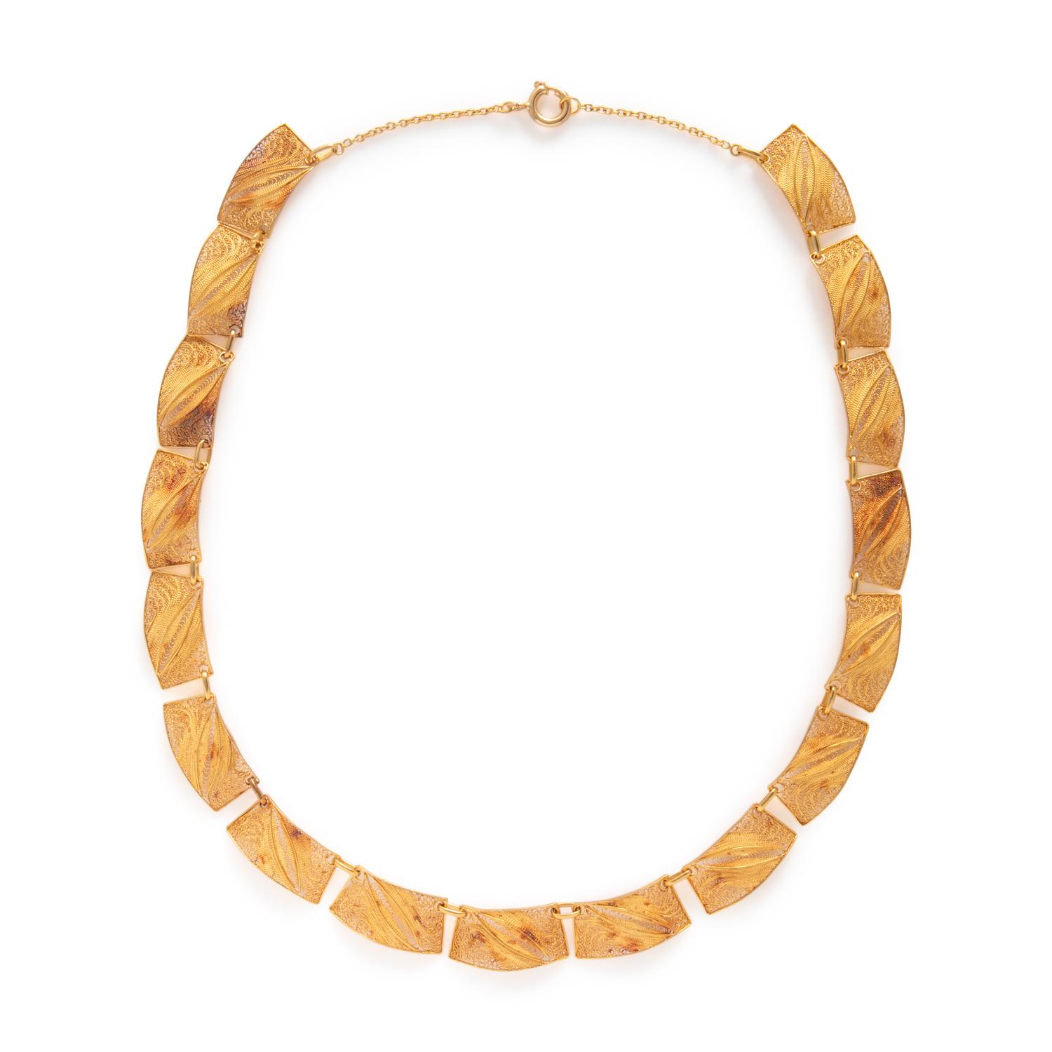 Portuguese, Yellow Gold Filigree Earrings and Necklace
