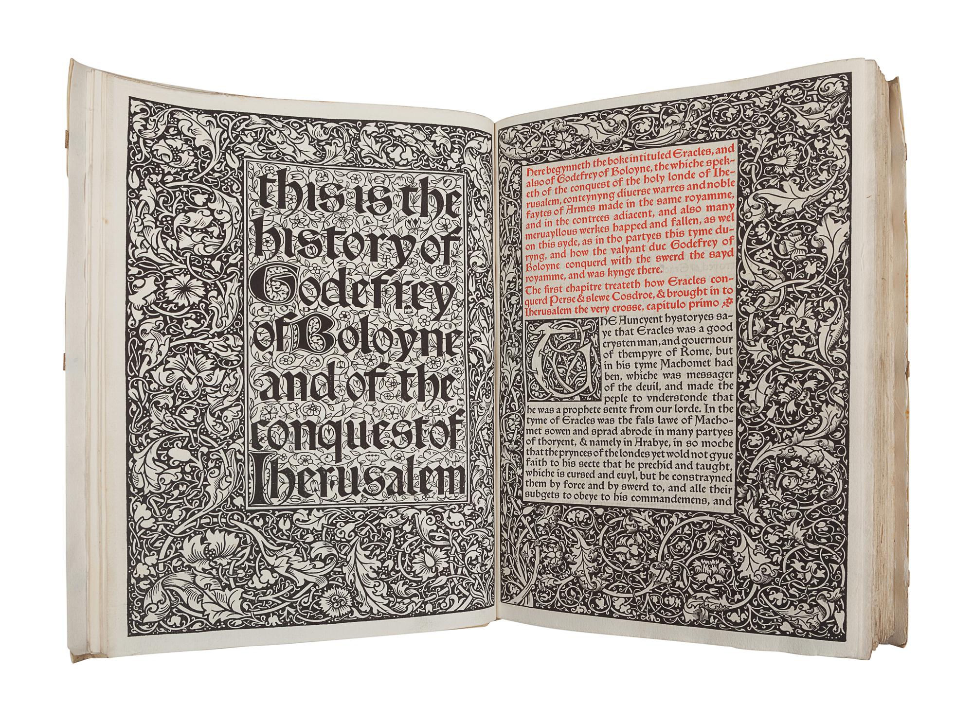 [FINE PRESS & LIVRE D'ARTISTE]. -- [KELMSCOTT PRESS]. [GUILELMUS, Archbishop of Tyre]. The History of Godefrey of Boloyne and of the Conquest of Iherusalem . Edited by H. Halliday Sparling. Hammersmith: Kelmscott Press, 1893.