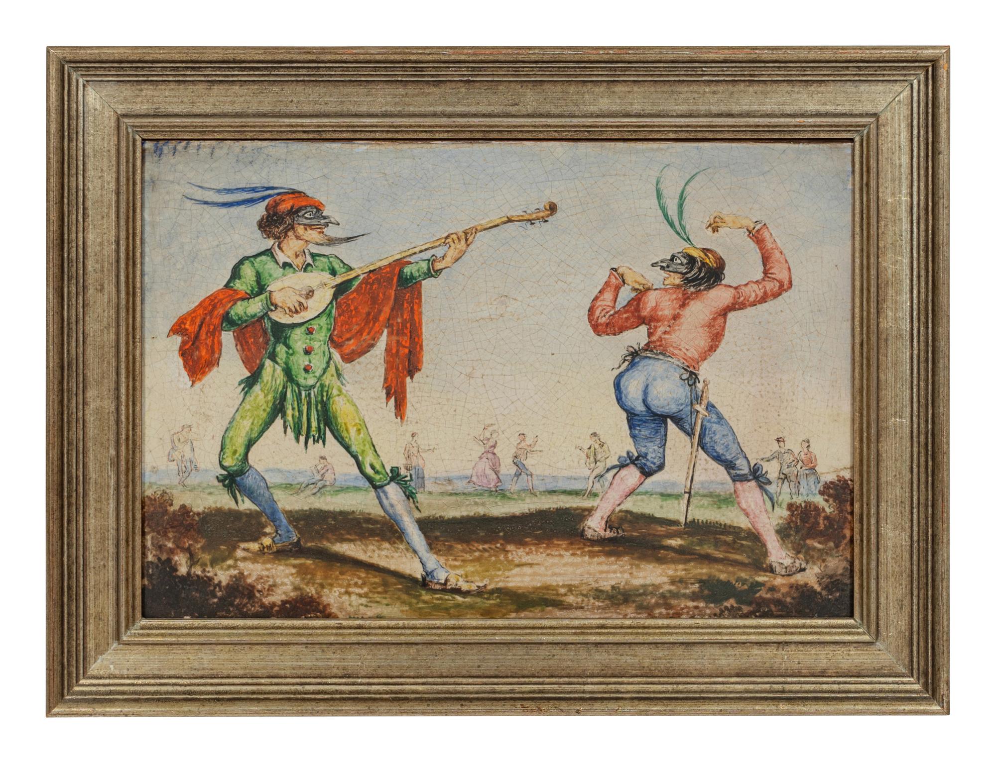 A Pair of Framed Italian Polychrome Faience Plaques