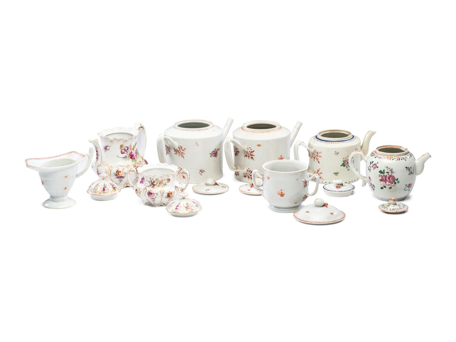 A Mixed Collection of Chinese Export Famille Rose and Rose Mandarin Porcelain Articles