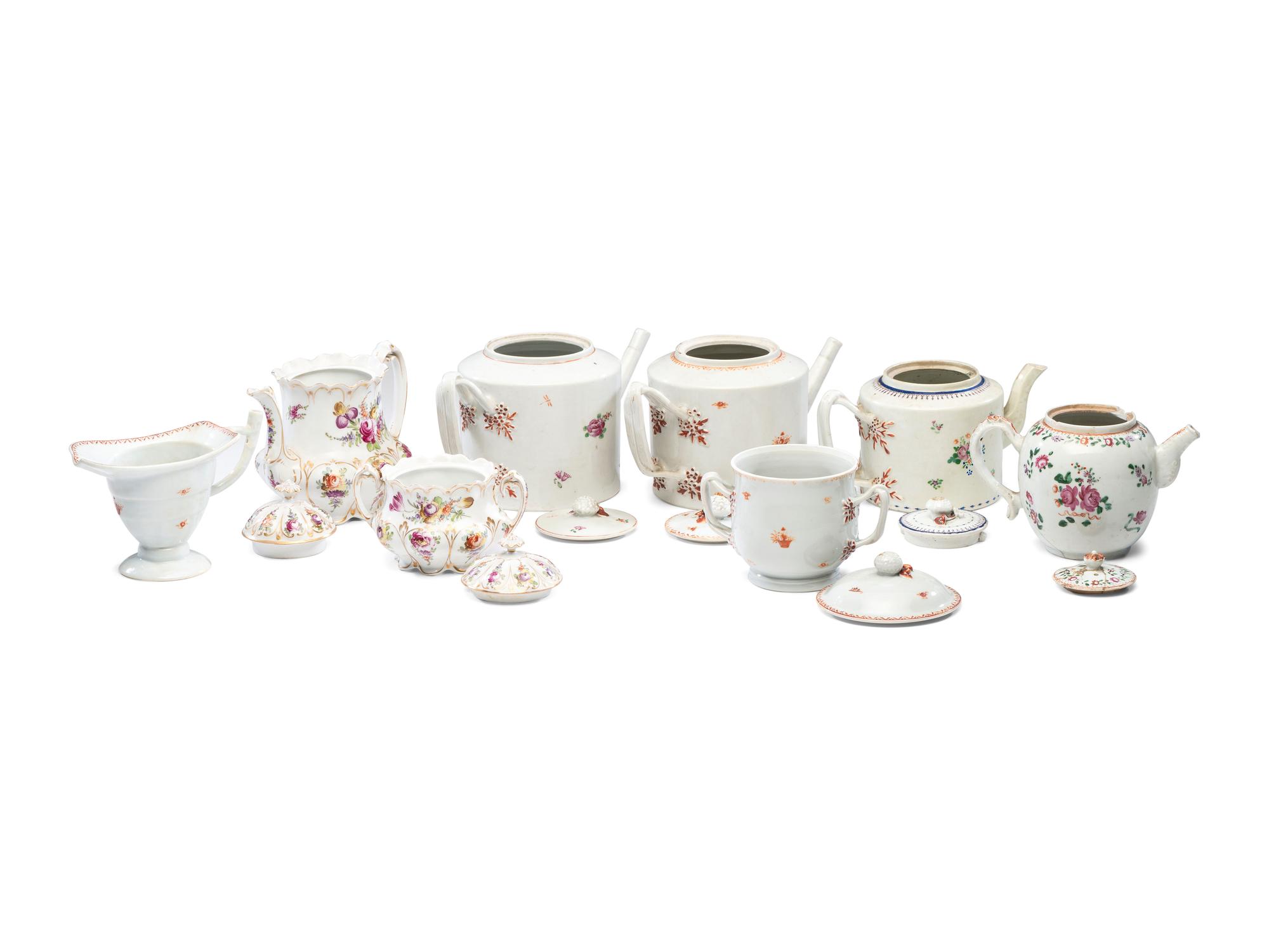 A Mixed Collection of Chinese Export Famille Rose and Rose Mandarin Porcelain Articles