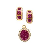 Ruby, Diamond, and Yellow Gold Earrings and Pendant