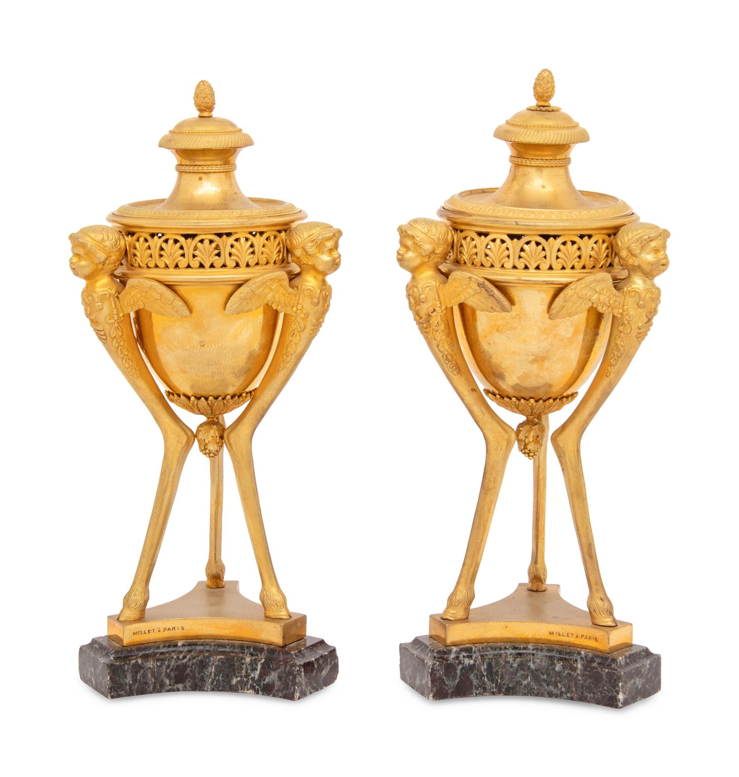 A Pair of French Gilt Bronze Brûle-Parfums