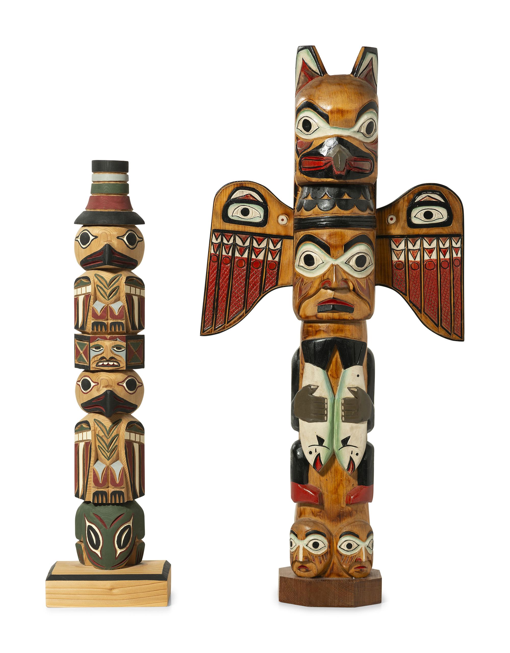Alaskan Native Carved Model Totem Poles