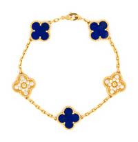 VAN CLEEF AND ARPELS, YELLOW GOLD, LAPIS LAZULI AND DIAMOND 'VINTAGE ALHAMBRA' BRACELET