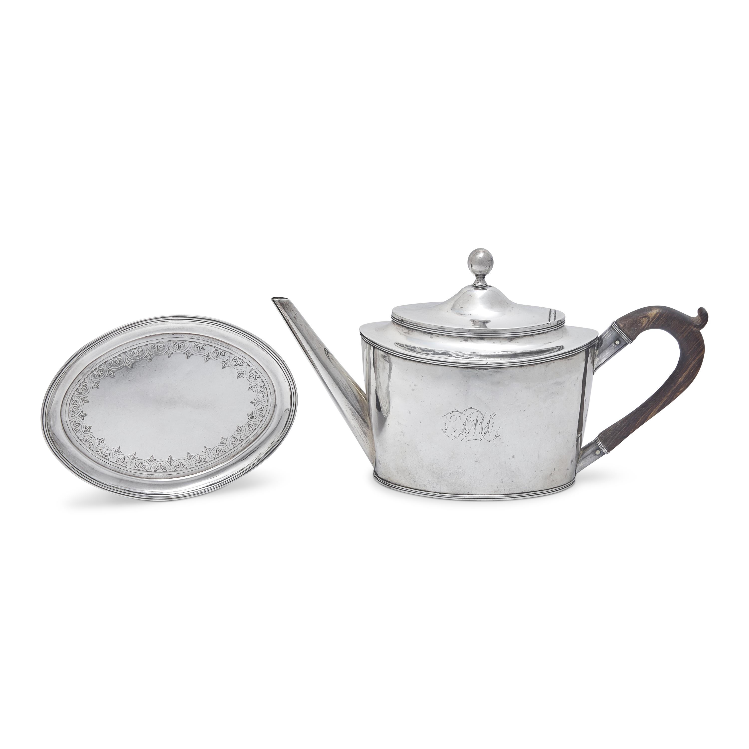A Federal Silver Teapot and Associated Regency Tea Stand Belonging to Thomas (1762-1830) and Mary Haviland Franklin (1773-1854), John Vernon, New York City, (active 1761-1842) Circa 1793
