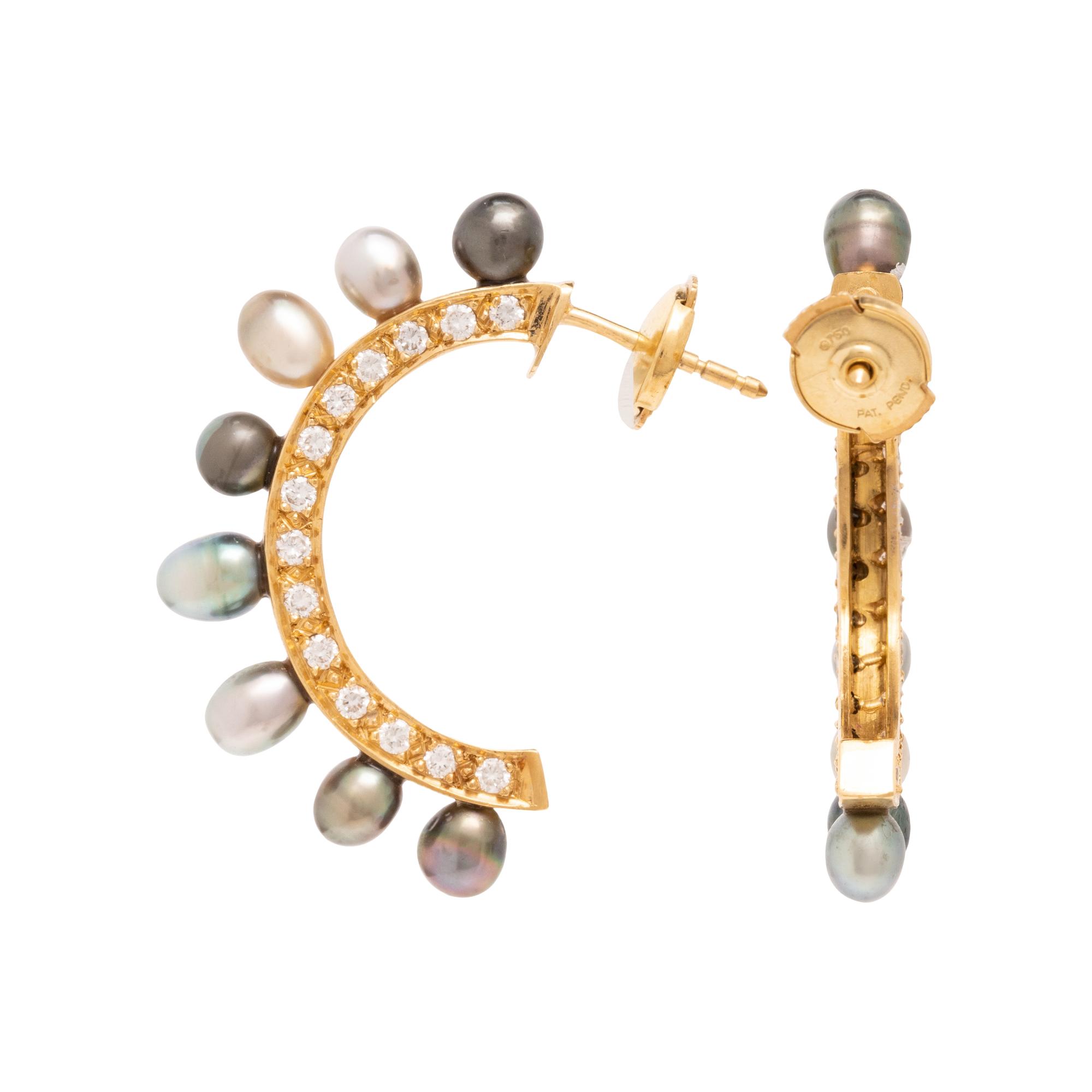 GREY PEARL, DIAMOND AND BLACK DIAMOND EARRINGS