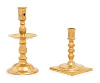 Two Continental Brass Candlesticks