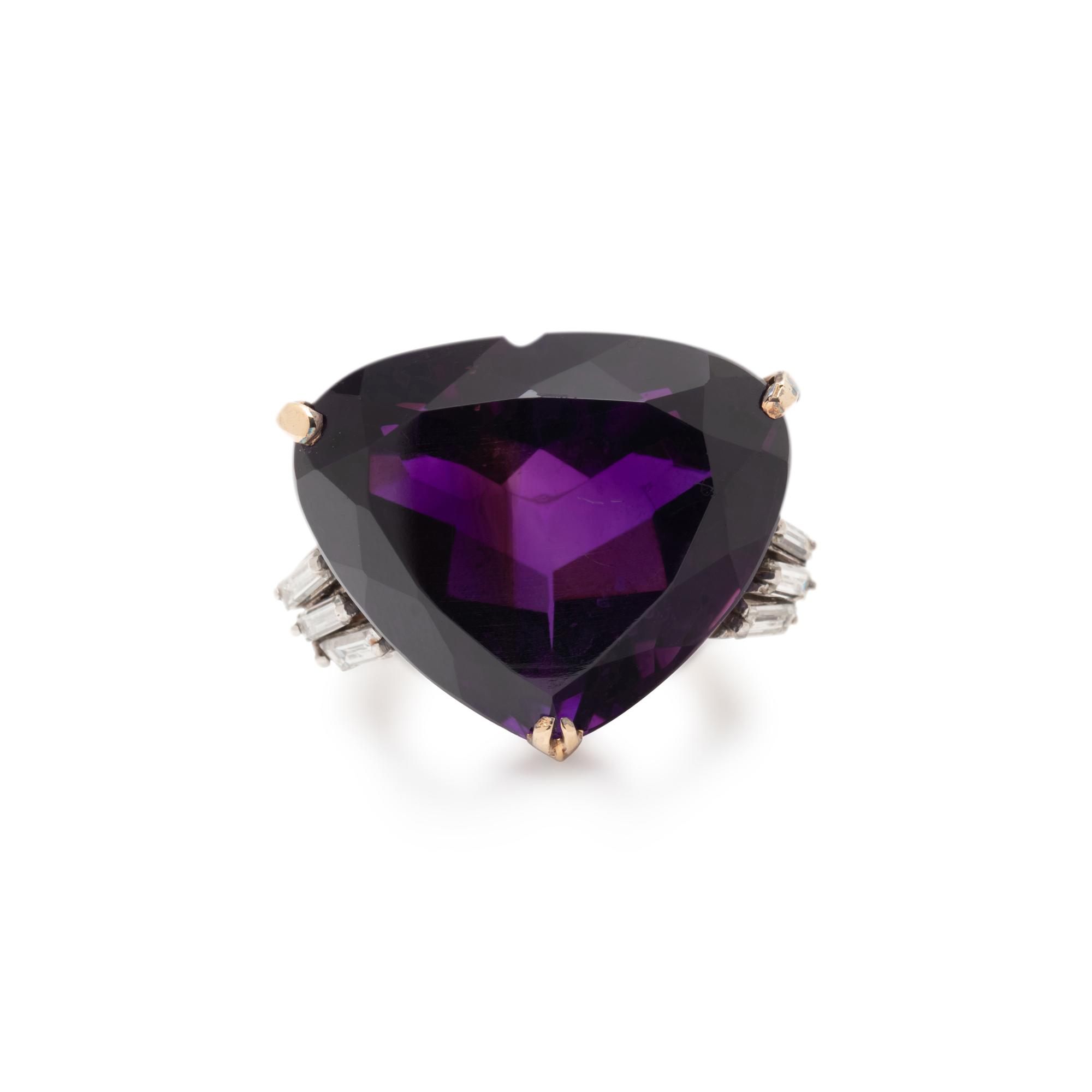 AMETHYST, DIAMOND, AND YELLOW GOLD RING