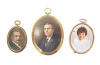 Nine Continental Portrait Miniatures, Height of first 5 3/4 inches.