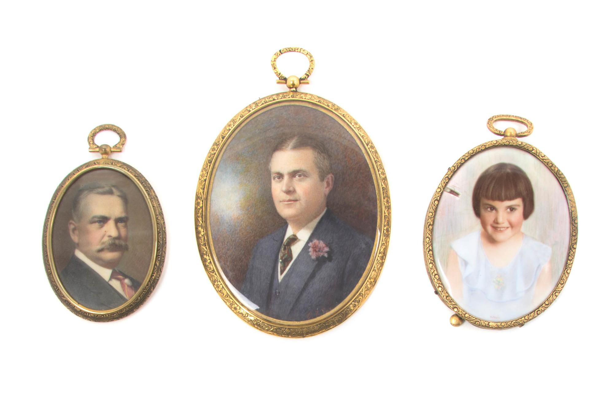 Nine Continental Portrait Miniatures, Height of first 5 3/4 inches.