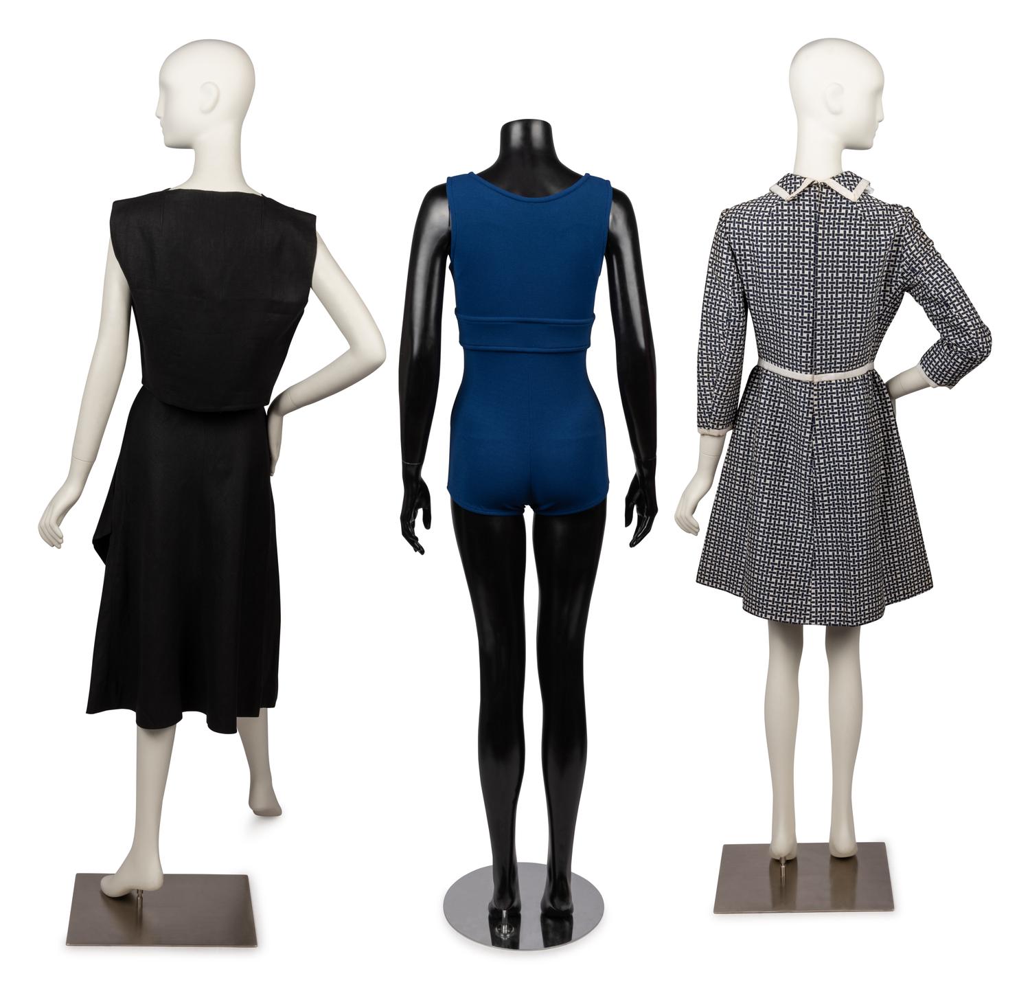 Three Designer Items: Pauline Trigere Ensemble, Geoffrey Beene Swimsuit, Geoffrey Beene Dress, 1960-80s