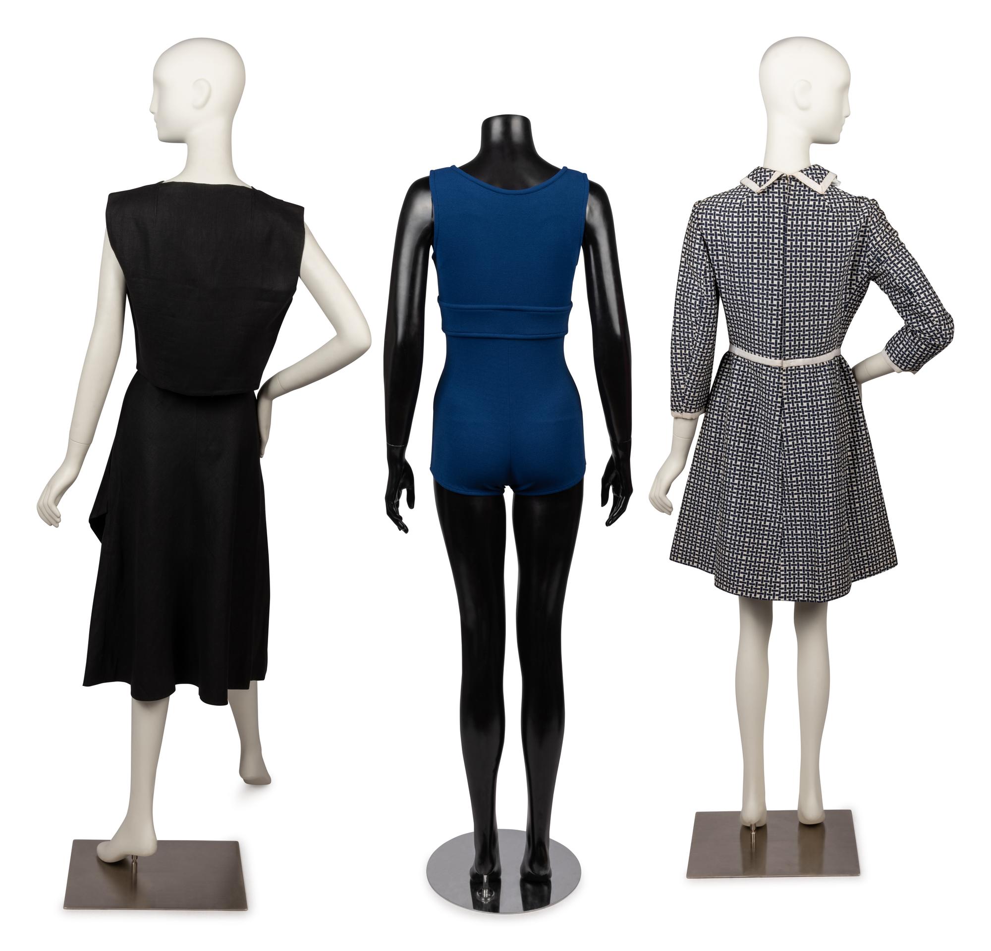Three Designer Items: Pauline Trigere Ensemble, Geoffrey Beene Swimsuit, Geoffrey Beene Dress, 1960-80s