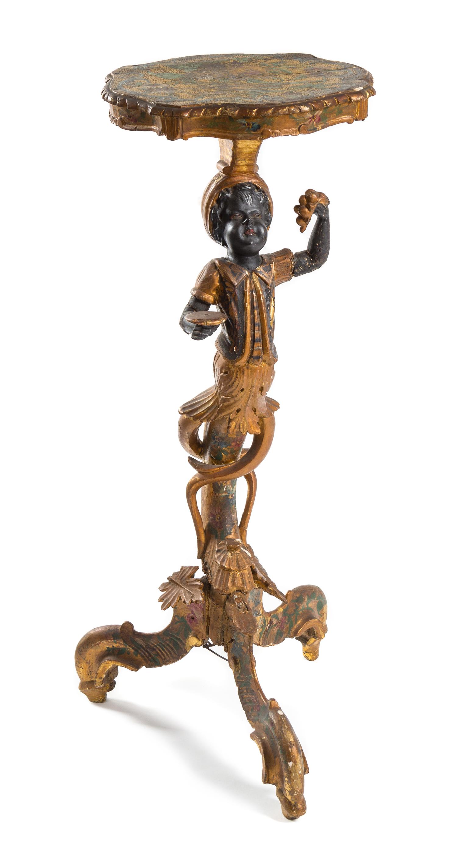 A Venetian Painted and Parcel Gilt Figural Pedestal Height 36 inches. — SECOND HALF 19TH CENTURY