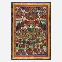 A Tibeto-Chinese thangka depicting Chaturbhuja Lokeshvara