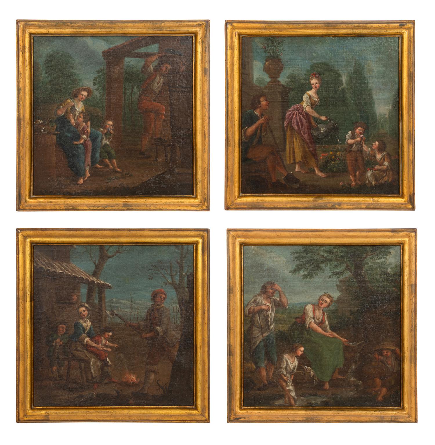 Pastoral Scenes with Figures (a set of four works)
