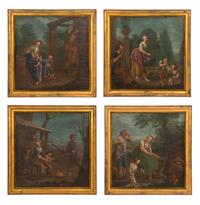 Pastoral Scenes with Figures (a set of four works)