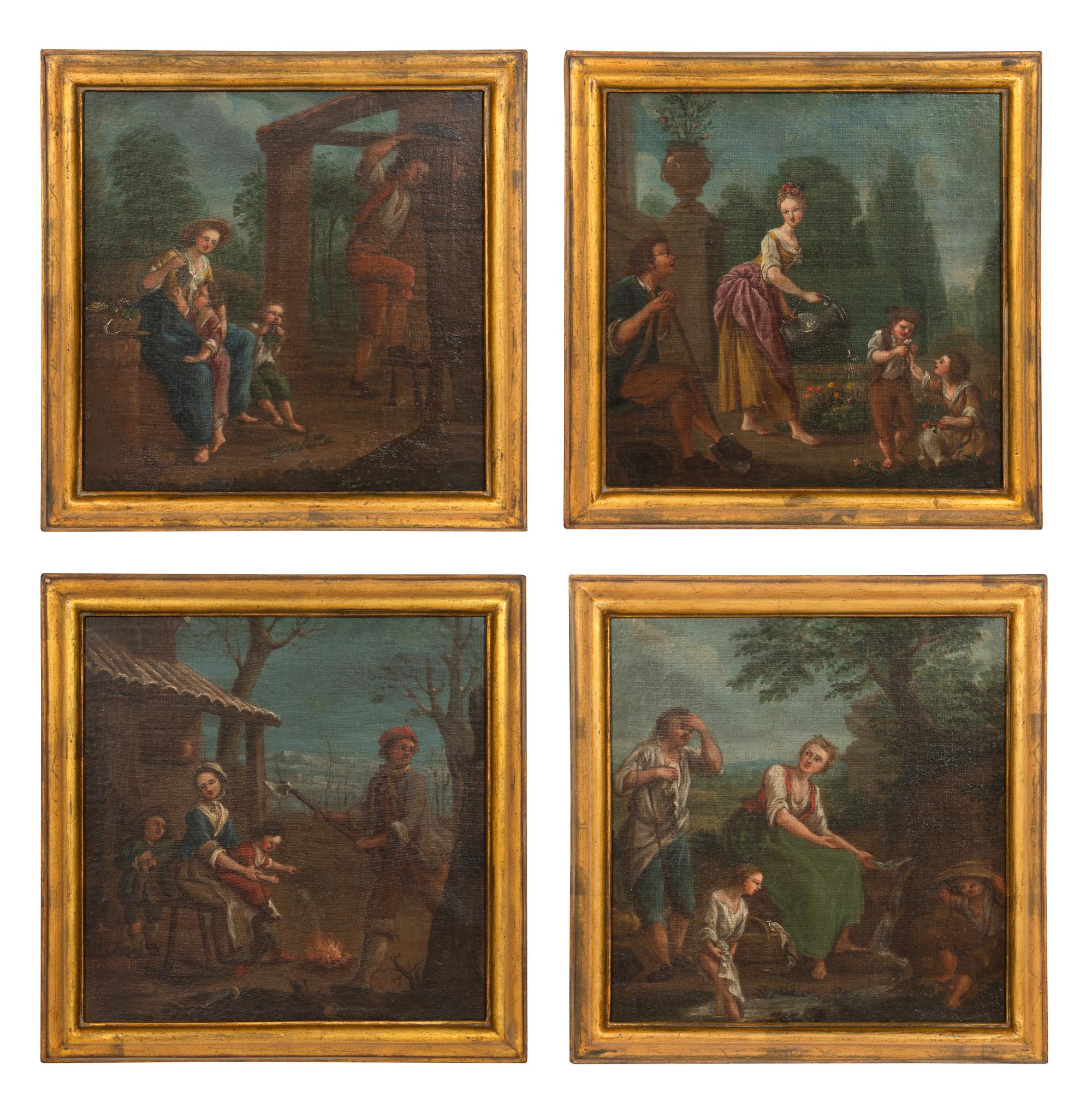 Pastoral Scenes with Figures (a set of four works)