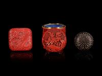 Four Chinese Cinnabar Lacquer Articles