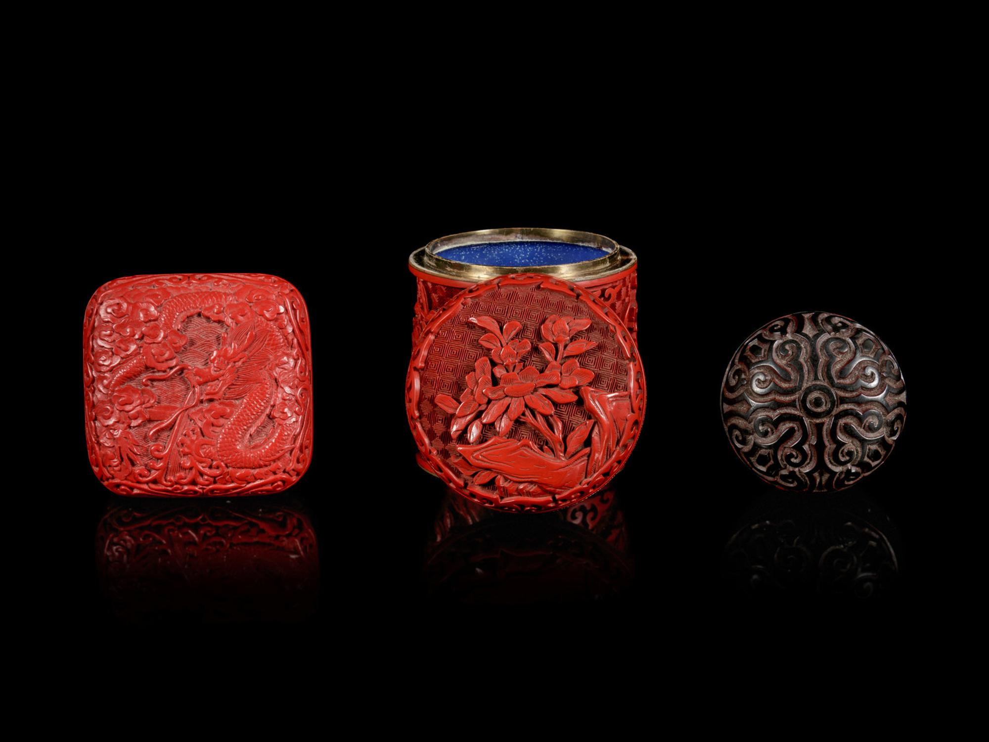 Four Chinese Cinnabar Lacquer Articles
