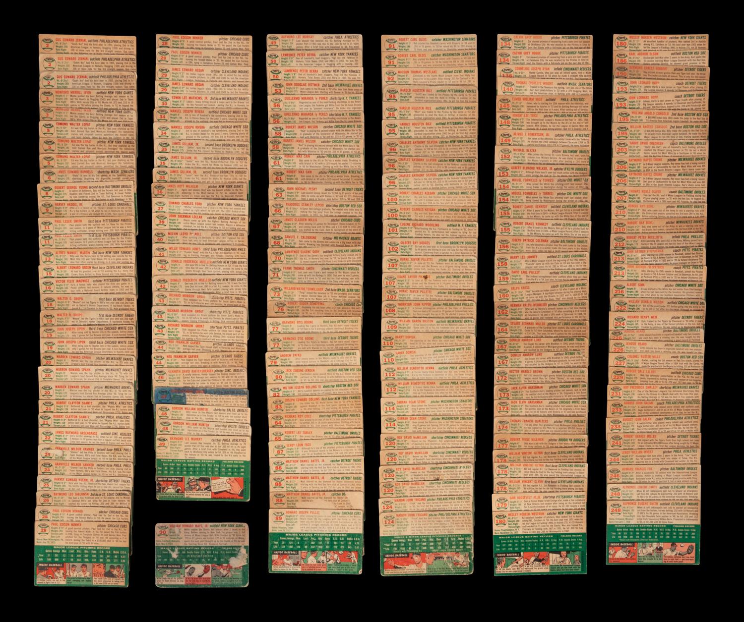 A Group of 184 Assorted 1954 Topps Baseball Cards Including Willie Mays and Multiple Hall of Famers