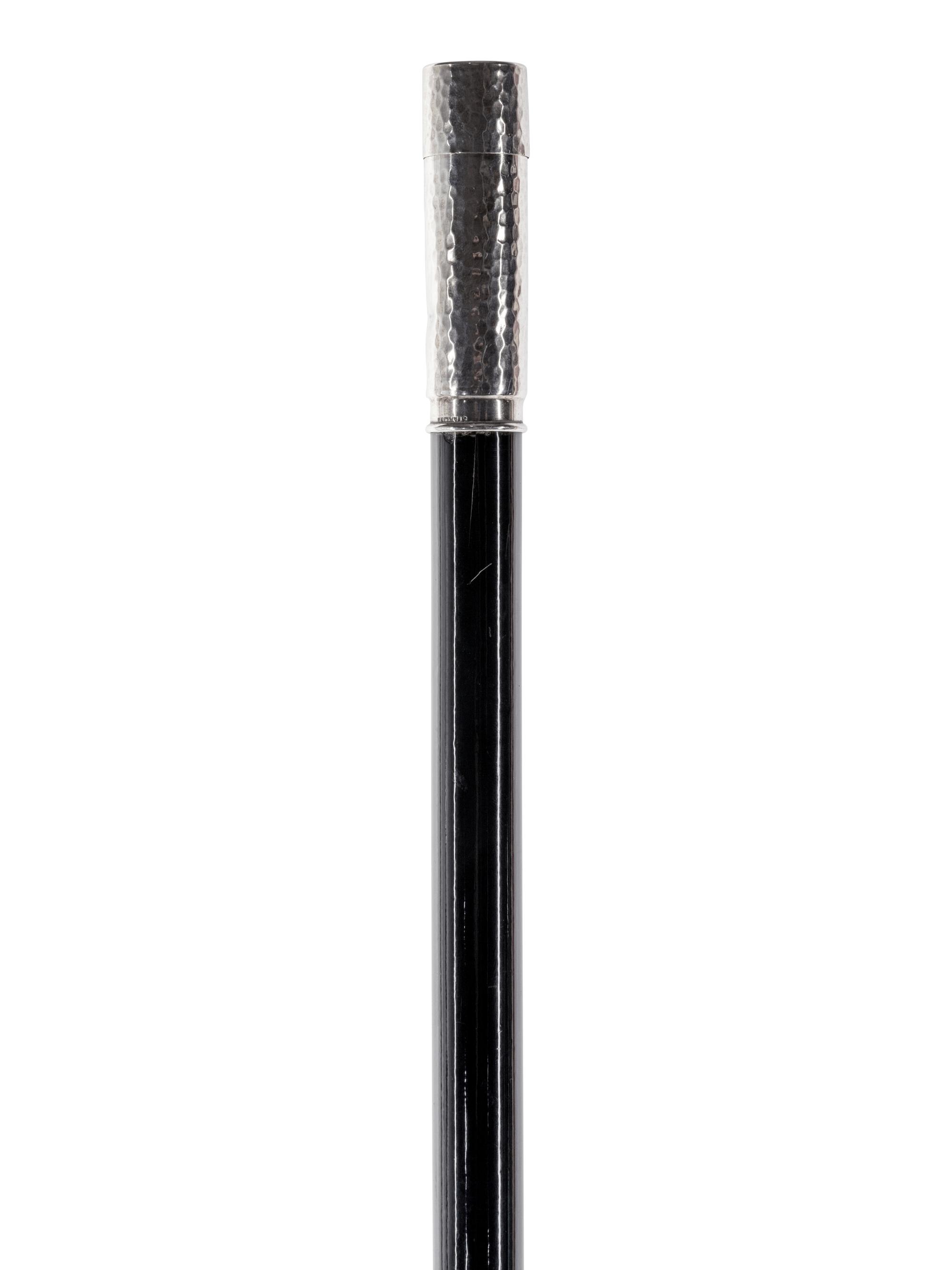 A Silver Mounted Ebonized Shaving Kit ' System' Walking Stick