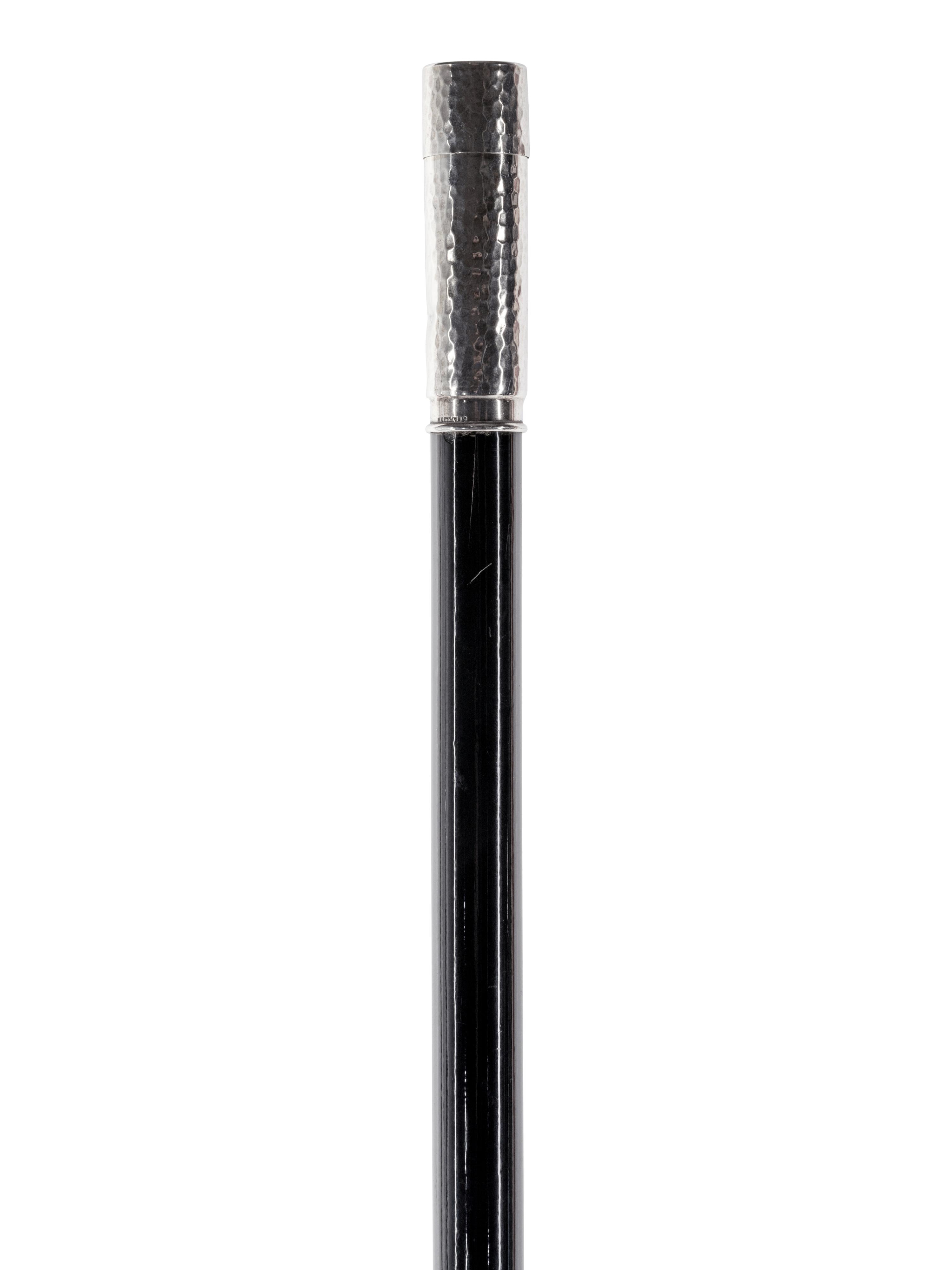 A Silver Mounted Ebonized Shaving Kit ' System' Walking Stick
