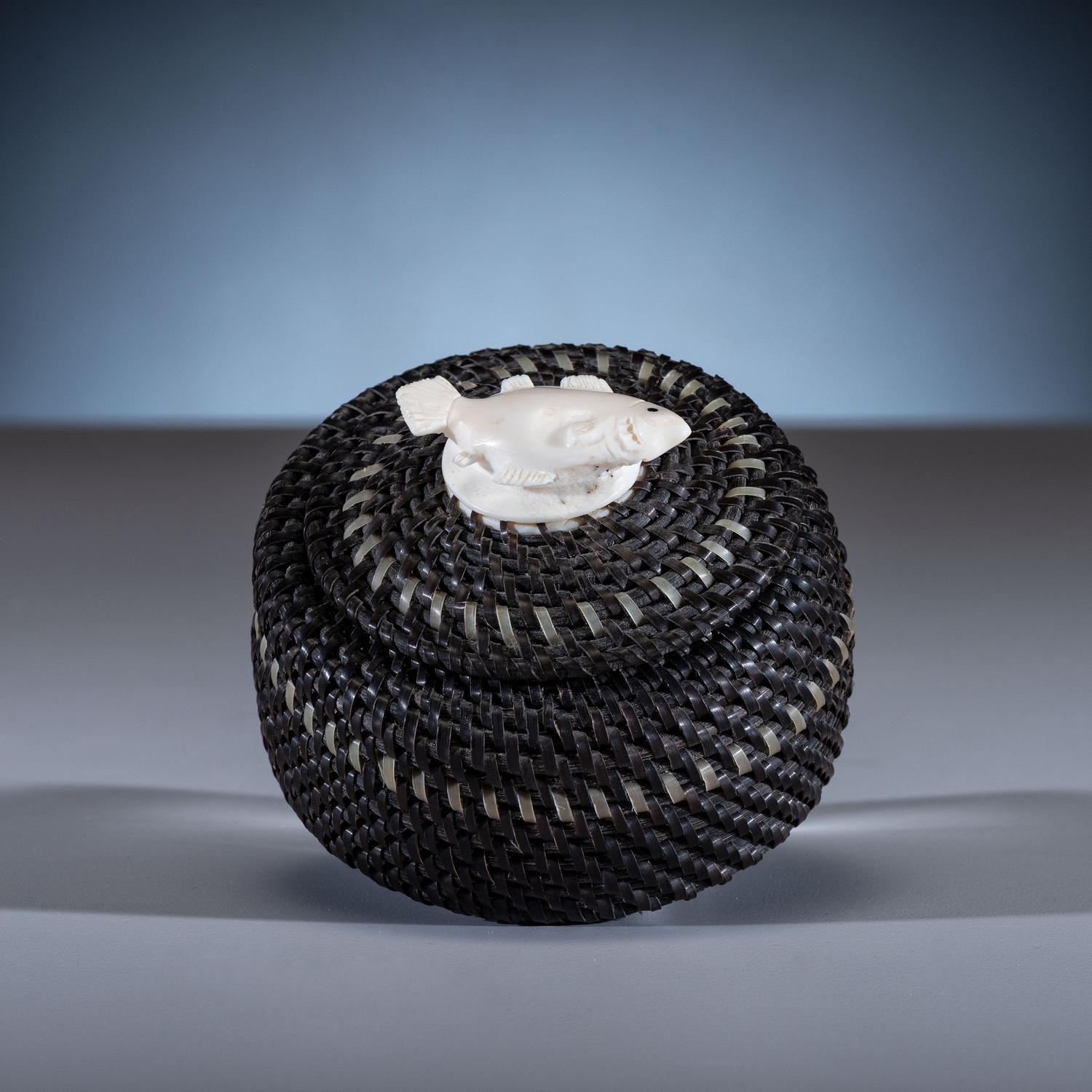 Baleen Basket, with Carved Salmon Finial