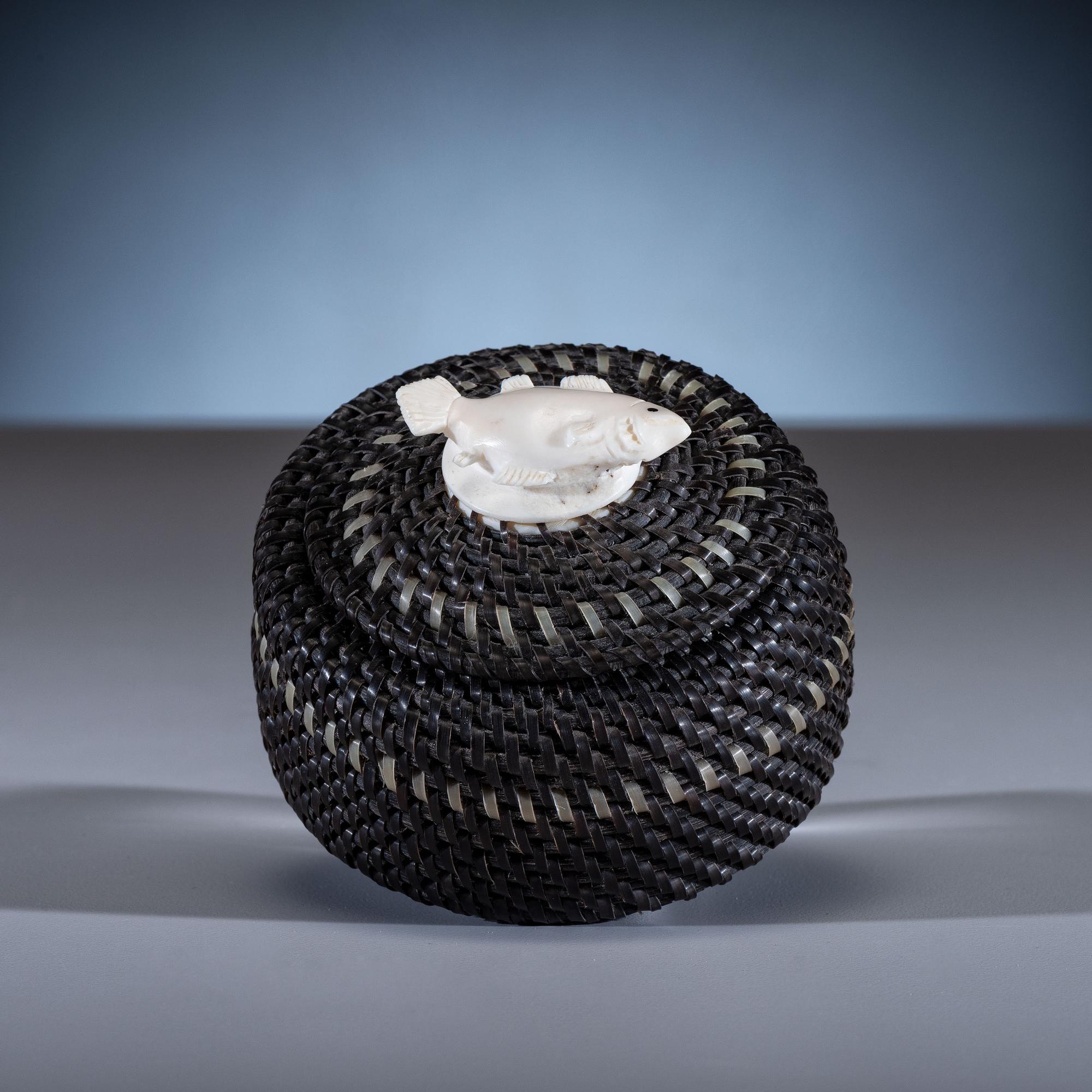 Baleen Basket, with Carved Salmon Finial