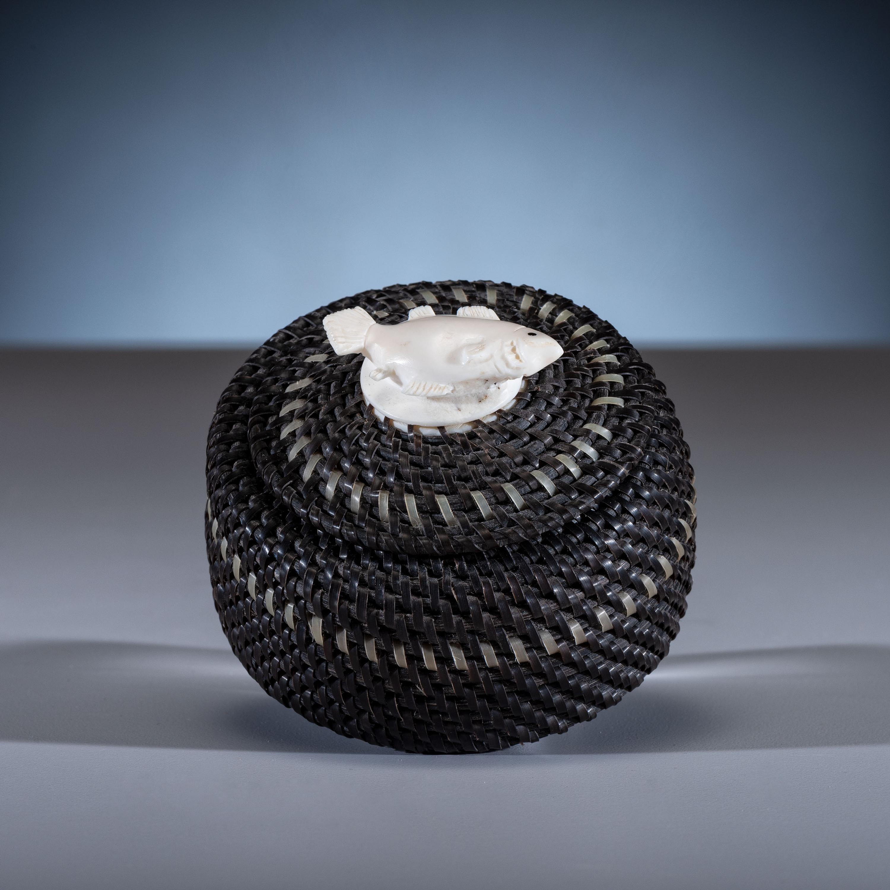 Baleen Basket, with Carved Salmon Finial