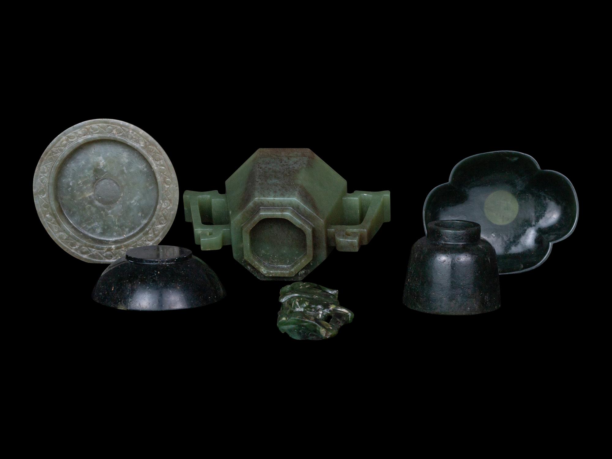 Six Chinese Spinach Jade Articles