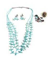 Zuni Three Strand Turquoise Bird Fetish Necklace Length 27 inches