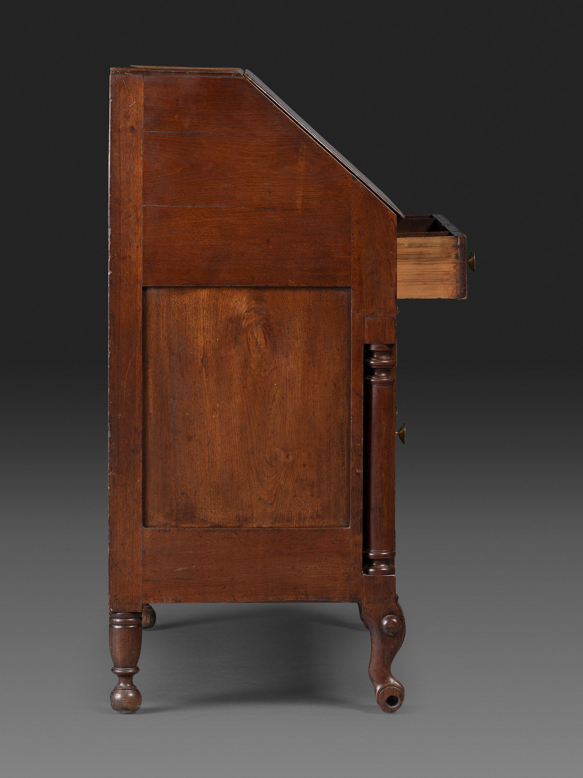 A Late Federal String Inlaid Walnut Slant-Front Secretary Desk