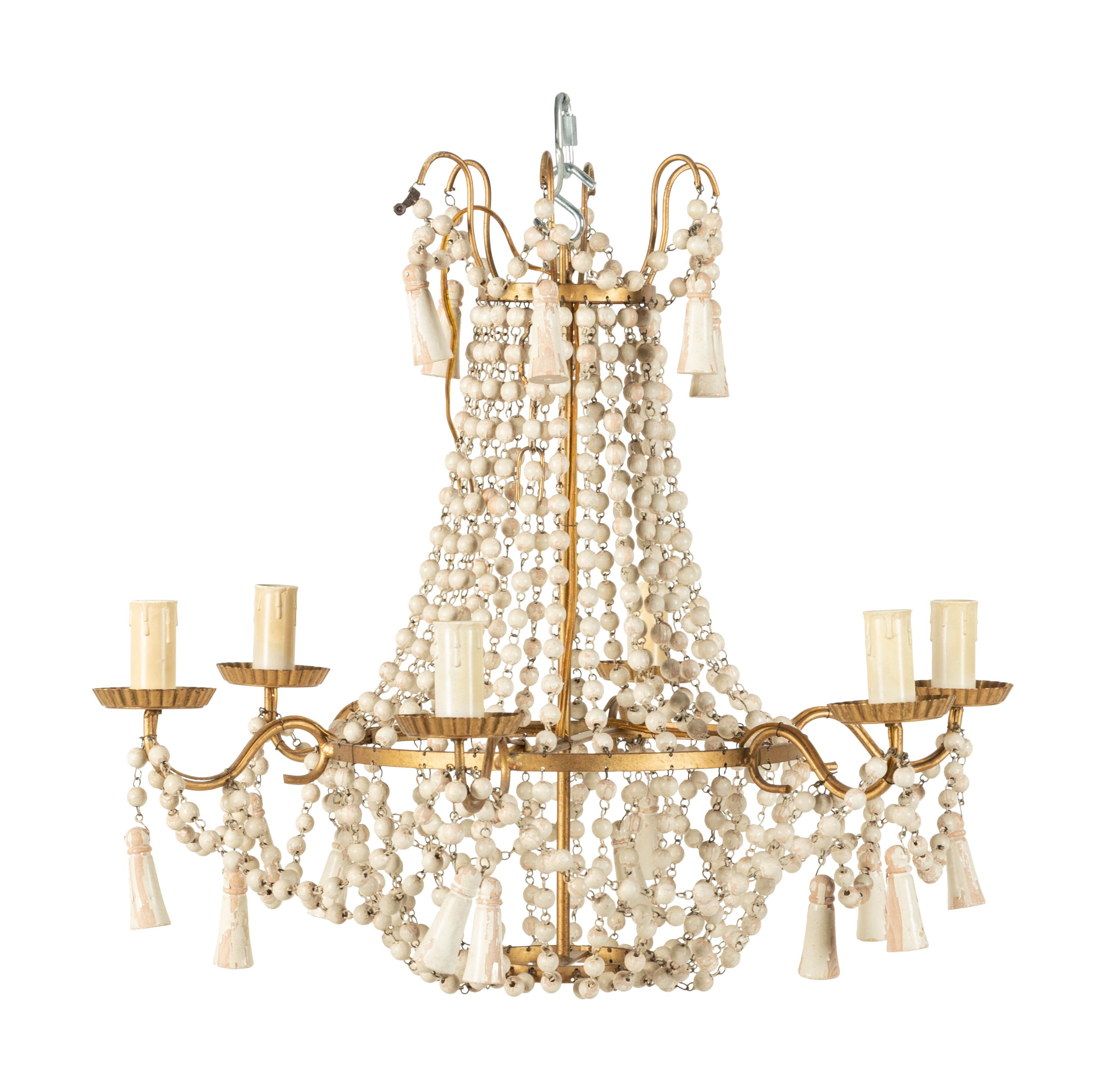 A Gilt Metal and Painted Wood Six-Light Chandelier