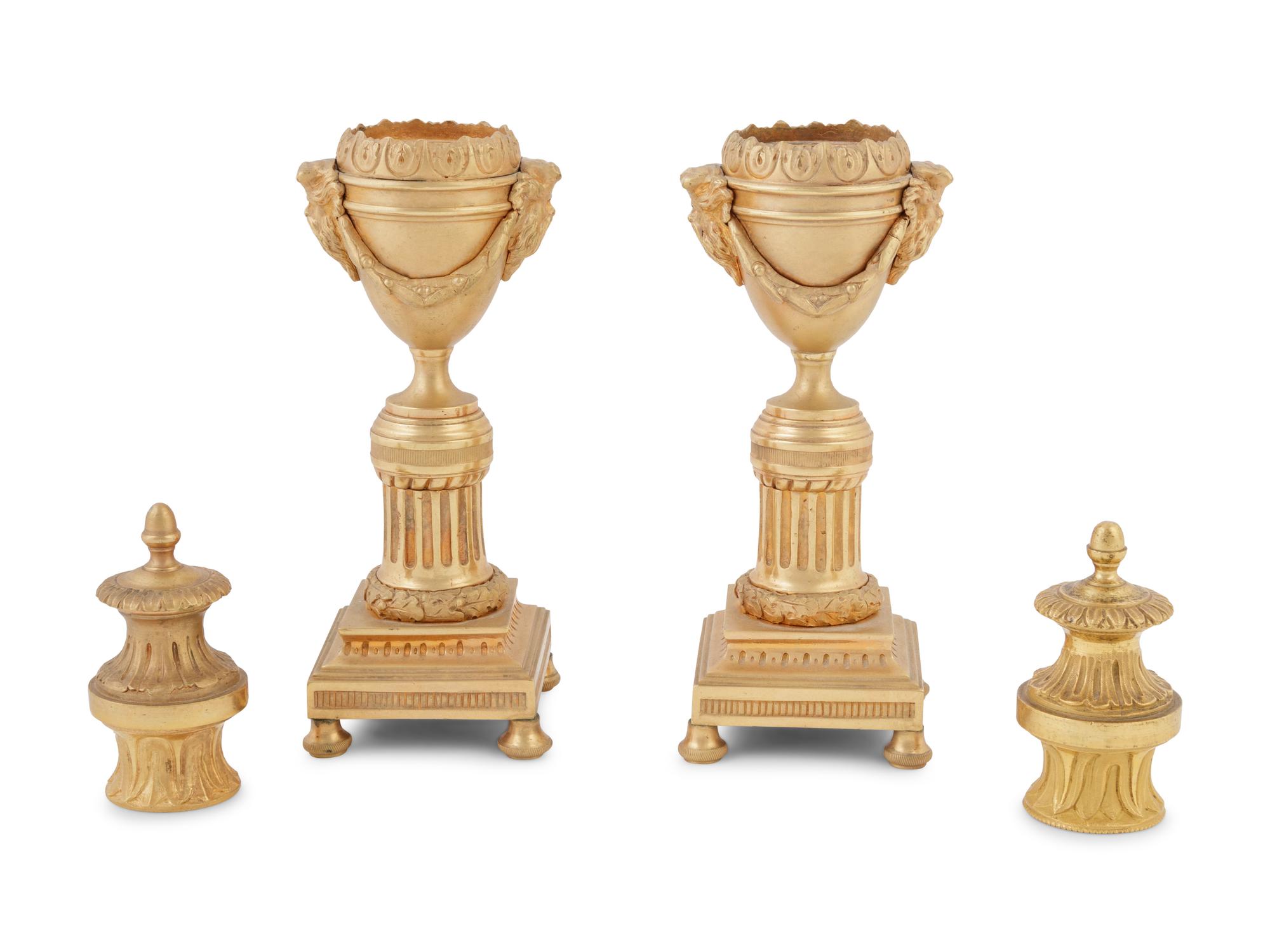 A Pair of English Gilt Bronze Cassolettes in the Style of Matthew Boulton