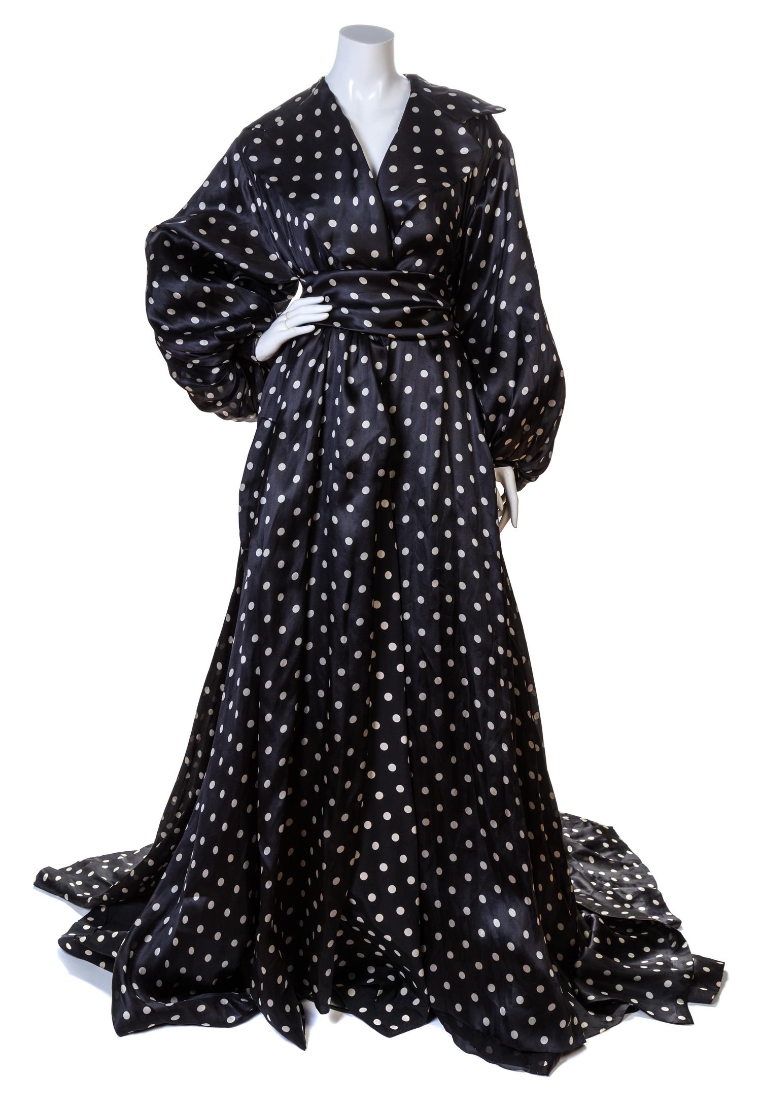 A Christian Dior Polka Dot Evening Coat, Dress no size; Wrap 160" x 15".