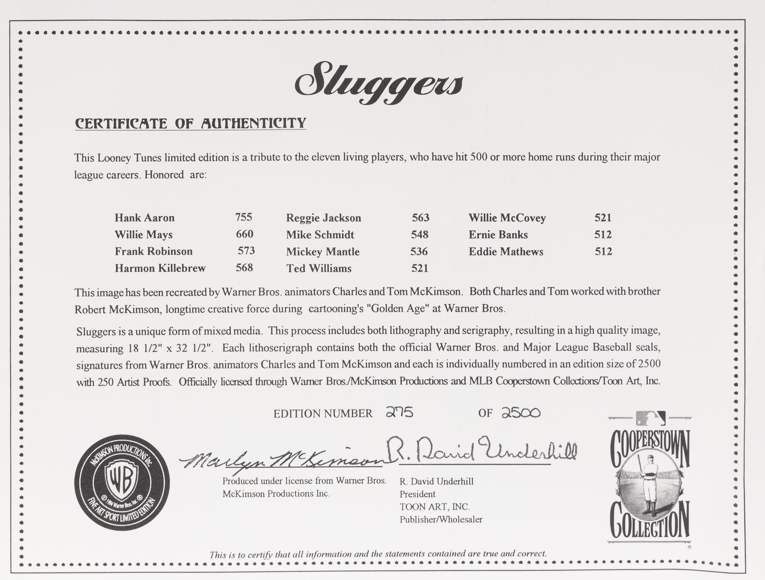 A 1994 Warner Brothers "Sluggers" Tom and Charles McKimson Lithograph,
