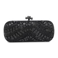 Bottega Veneta, Long Knot Clutch in Pleated Black Snakeskin