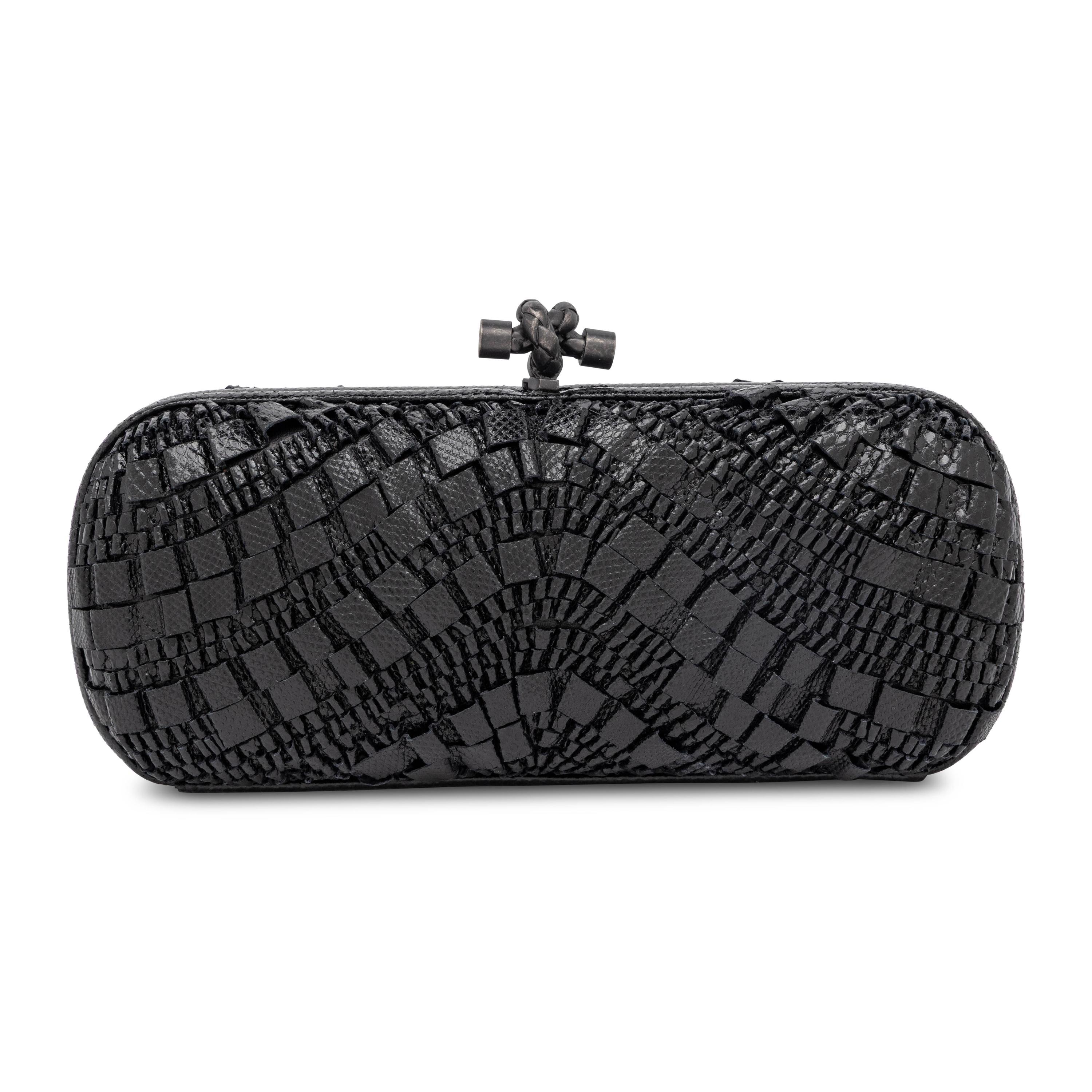 Bottega Veneta, Long Knot Clutch in Pleated Black Snakeskin