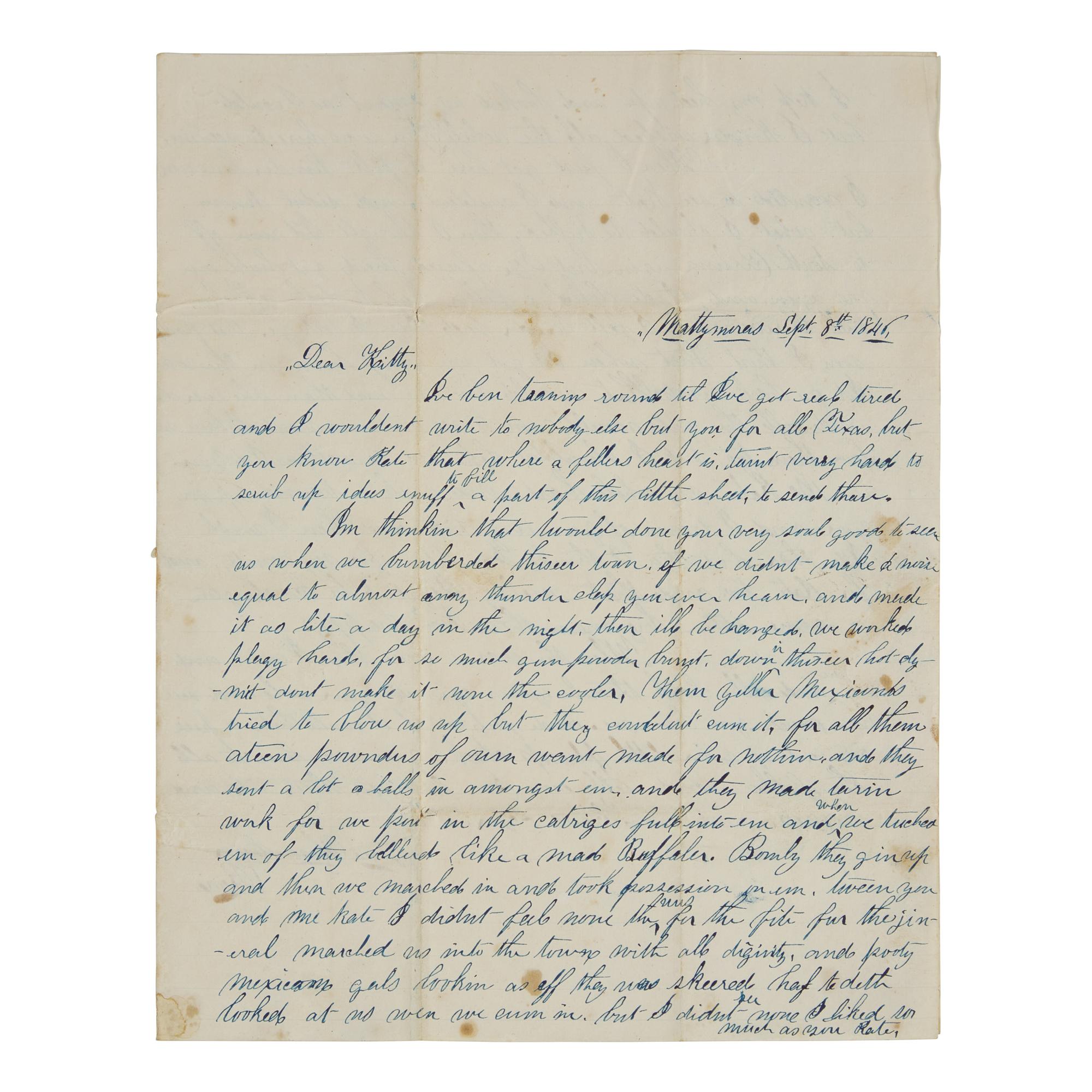 [Mexican-American War] A U.S. Soldier Writes to His Love Interest Following the March on Matamoros